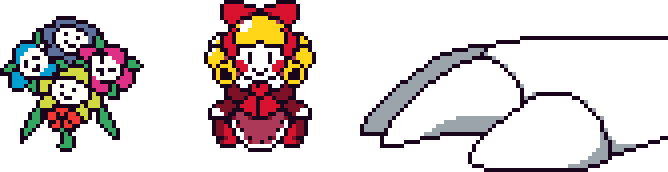 Blossoms, Lillian, Fraktur's foot. A hand comes out of Lillian to grab a flower. It returns just before it turns to look, confused.